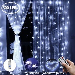 300 LED Window Curtain Fairy String Lights Yellow